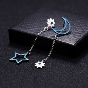 Unique Blue Moon and Star Post Earrings